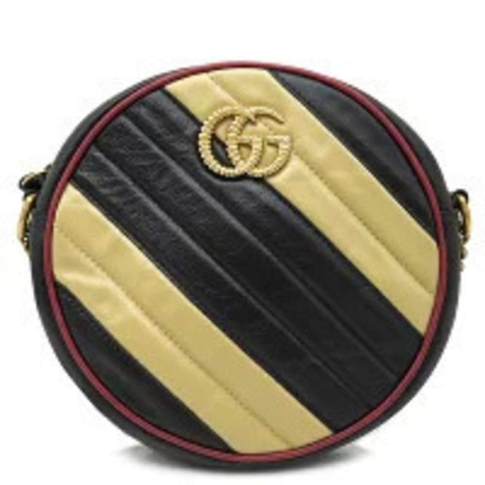 Gucci GG Marmont Round Shoulder Bag Leather Black Beige Red